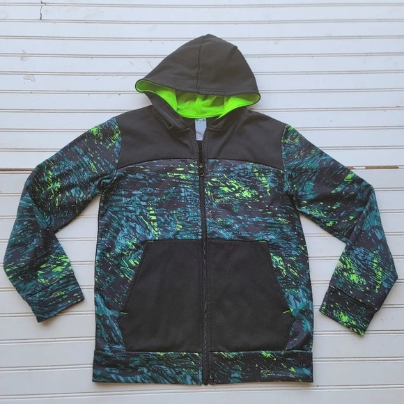 Champion Full Zip Boys Hoodie Black Green Neon Green Accents Sweatshirt L 12-14 - Picture 1 of 7